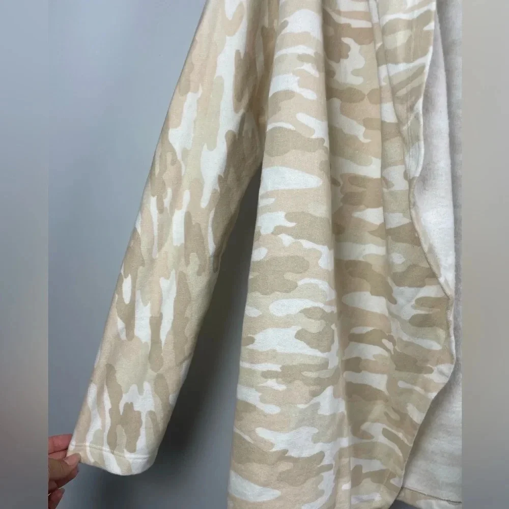 Lucky Brand Tan‎ Neutral Camo Print Hooded Open Front Cardigan Sweater